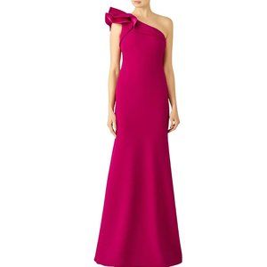 Carmen Marc Valvo Fuchsia Ruffle Formal Gown Dress - 12